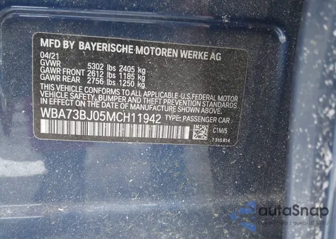 2021 BMW 540I xDrive z USA, uszkodzony, nr VIN WBA73BJ05MCH11942